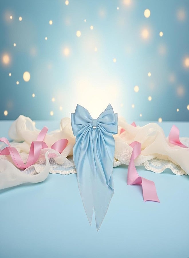 Mozff Bowknot Barrette, Jumbo Silky Satin Bow Hair Clip with Long Tails for Women and Girls, Large French Metal Hair Slide Clips and Hair Accessories (Light Blue) - Image 4